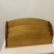Large Vintage Wooden Letter Rack Desk Tidy 3 Slots Mid Century Organiser 40cm