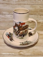 Vintage Royal Worcester Palissy Hunting Scene Tankard (15cm) And Plate/Saucer