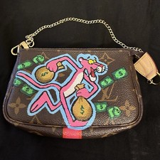 Genuine Louis Vuitton Mini Pochette Accessories Pink Panther Custom Rare Used