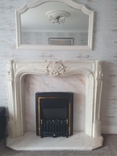 Louis Fireplace and Electric Fire With Coal Effect  and Overmantle Mirror. Used