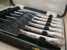 Antique Cutlery Knives In Original Case - With Silver Hallmarked Handles