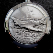 World War WW2 Fighter Plane English Pewter Faced Polished Pocket Fob Watch Boxed