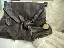 Vintage Dark Brown Soft Leather Handbag By Betty Jackson With Large Bow Feature