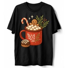 Gingerbread Hot Cocoa Mug T-Shirt Candy Cane Marshmallow Cookie Cute Holiday Tee