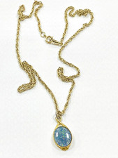 Black opal Doublet pendant necklace gold-tone costume jewellery