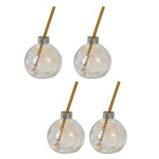 Pack of Iridescent Bauble Drinking Jars | Glass Christmas Jar with Straw