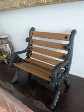 Vintage Miniature Park Bench Cast Iron & Wooden Slats Dollhouse 6"H X 6" L Ins