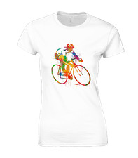 WATERCOLOUR CYCLING LADIES T SHIRT CYCLIST BIKE BICYCLE GIFT PRESENT DESIGN IDEA