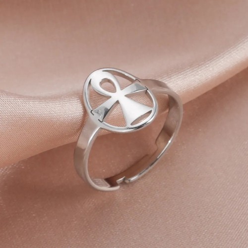 Ankh ring adjustable silver - ring,