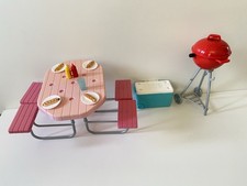 Barbie 4 Seat Picnic Table With BBQ & Ice Box Cooler With Accessories