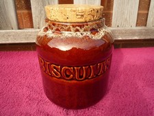 Vintage Fosters Pottery Redruth Cornwall Brown Drip Glaze Biscuit Jar Cork lid