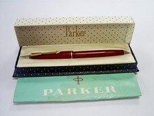 VINTAGE RED PARKER 17 LADY SLIMFOLD GT CHALK MARKS FOUNTAIN PEN/14K GOLD M NIB