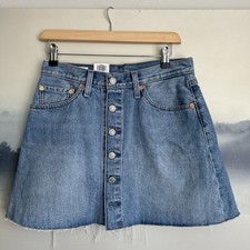LEVI'S Womens 501 Denim high rise button front mini Skirt W27  size M Blue/ NEW