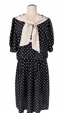 Miss Mary Of Sweden 1940s Style Polka Dot Midi Dress White Collar Size 20