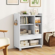 Rolling Storage Cabinet with Drawer 2 Adjustable Shelves Wheels White
