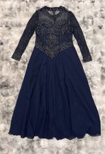 Hannah Lynn Elegant Navy Evening Gown with Beaded Bodice Size XL