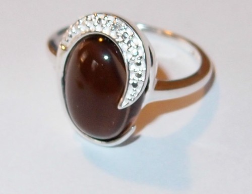 Smoky quartz diamond - quartz/diamond, ring