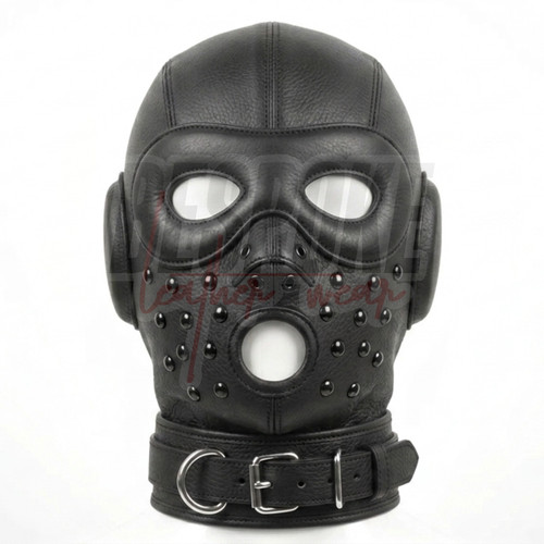 Leather bondage hood mask - hood,