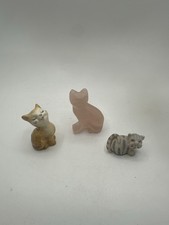 Vintage Bundle of 3 Small Cat Figurines – Ceramic, Rose Quartz & Resin