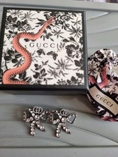 Authentic Gucci Silver Crystal Bow Stud Earrings Bright Sparkly Stones With Box 