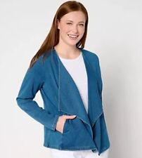 QVC Denim & Co Comfy Knit Air Draped Long Sleeve Jacket Plus Size 1X Blue NEW