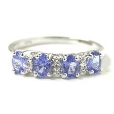 9ct White Gold Tanzanite Ring Natural Diamond Half Eternity Oval Cut Stones