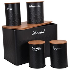 5Pcs Kitchen Storage Tins Canister Set Bamboo Lid Coffee Tea Sugar Bread Jar Bin