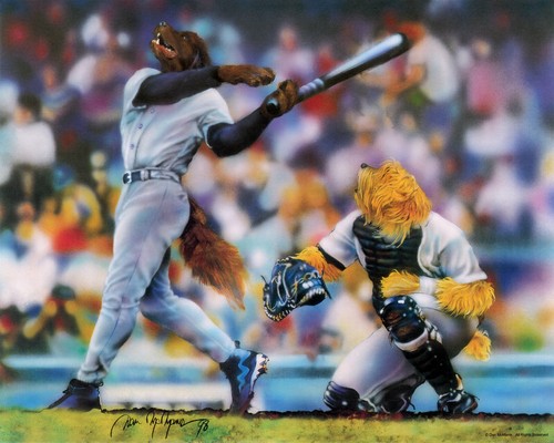 Dogs playing baseball replica - baseball,