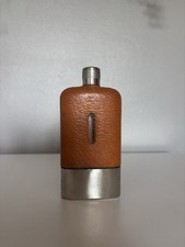 Vintage Military Hip Flask Pewter Leather Bound Antique Collectable