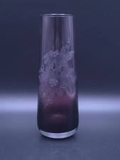 Caithness Glass Flower Etched Amethyst 19.5cm Vase