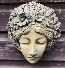 Harvest Goddess green lady wall plaque STONE garden ornament 20cm/8"H © +FREEBIE