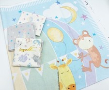 Baby Cot Quilt Panel and Matching Nursery Fabric Gender Neutral Animal Balloons