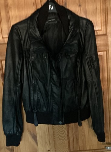 Zara black leather bomber - black,