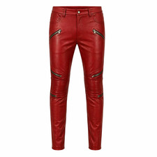 Red leather biker pants - red,