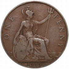 1919 KN Great Britain George V 1 Penny Coin (Dies 2+B)