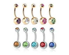 10x Belly Bars Surgical Steel Double Gem Navel Bar Crystal Piercing Button Stone