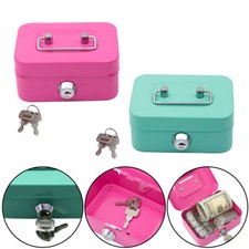 Metal Cash Box Money Bank Deposit Steel Tin Security Safe Petty Key Lockable