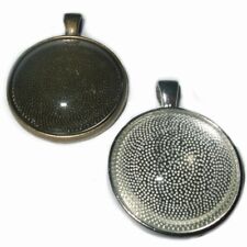 LARGE ROUND SILVER BRONZE CABOCHON PENDANT CAMEO SETTINGS TRAY 30mm  C32