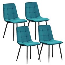 Set 4 Dining Chair Padded Seat High Back Metal Legs Home Furniture Kitchen Check