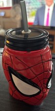 Marvel Spider-Man Painted Glass Jar with Lid & Straw 