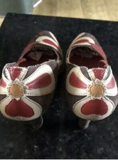 Y2K FAITH SOLO SIZE 4 EU 37 BROWN SUEDE COURT SHOES MULTICOLOUR LEATHER FLOWERS