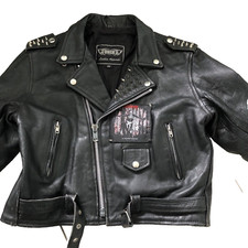 Unik USA  Black  Heavy Metal Leather Biker Jacket Slipknot Studded Spikes  S 36"