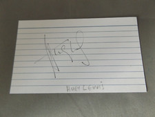 5" x 3" LINED INDEX CARD HAND SIGNED BY HUEY LEWIS - SINGER