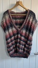 Pink & Grey Hand Knitted Chunky V Neck Tank top  Wool Blend Jumper Size Large