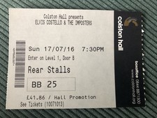 Elvis Costello at Bristol Colston Hall 2016. Used Ticket