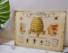 Vintage Style Metal Beekeeping Sign Honey Bees 30 X 40cm