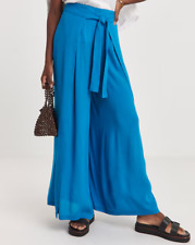 JD WILLIAMS LADIES TURQUOISE CRINKLE WIDE LEG WRAP TROUSERS NEW (ref 515)