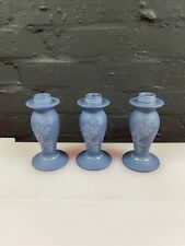 3 Wedgwood Interiors Jasper Ware Candlestick Holders Portland Blue 6" High Set