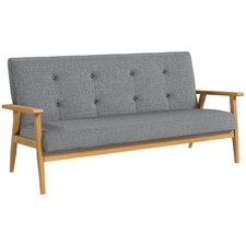 Modern Dark Grey Linen 3-Seater Sofa Couch with Button Tufted Backrest 154.5cm