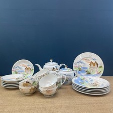 VINTAGE KUTANI JAPANESE LITHOPHANE HAND PAINTED 23 PIECE CHINA TEA SET SERVICE